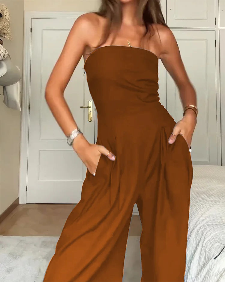 Renata – Salopetă de Damă Elegantă Fără Bretele, Croială Slim