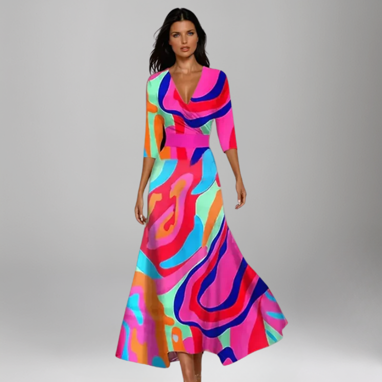 Ella – Rochie de Damă Maxi cu Legare și Imprimeu Floral