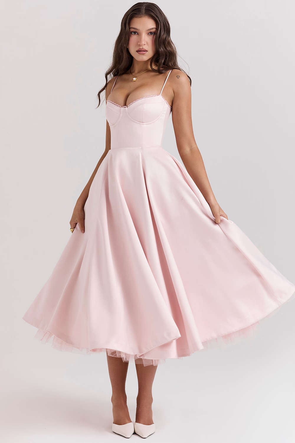 Benilda – Rochie Damă Elegantă Midi din Satin Duchesse și Tul