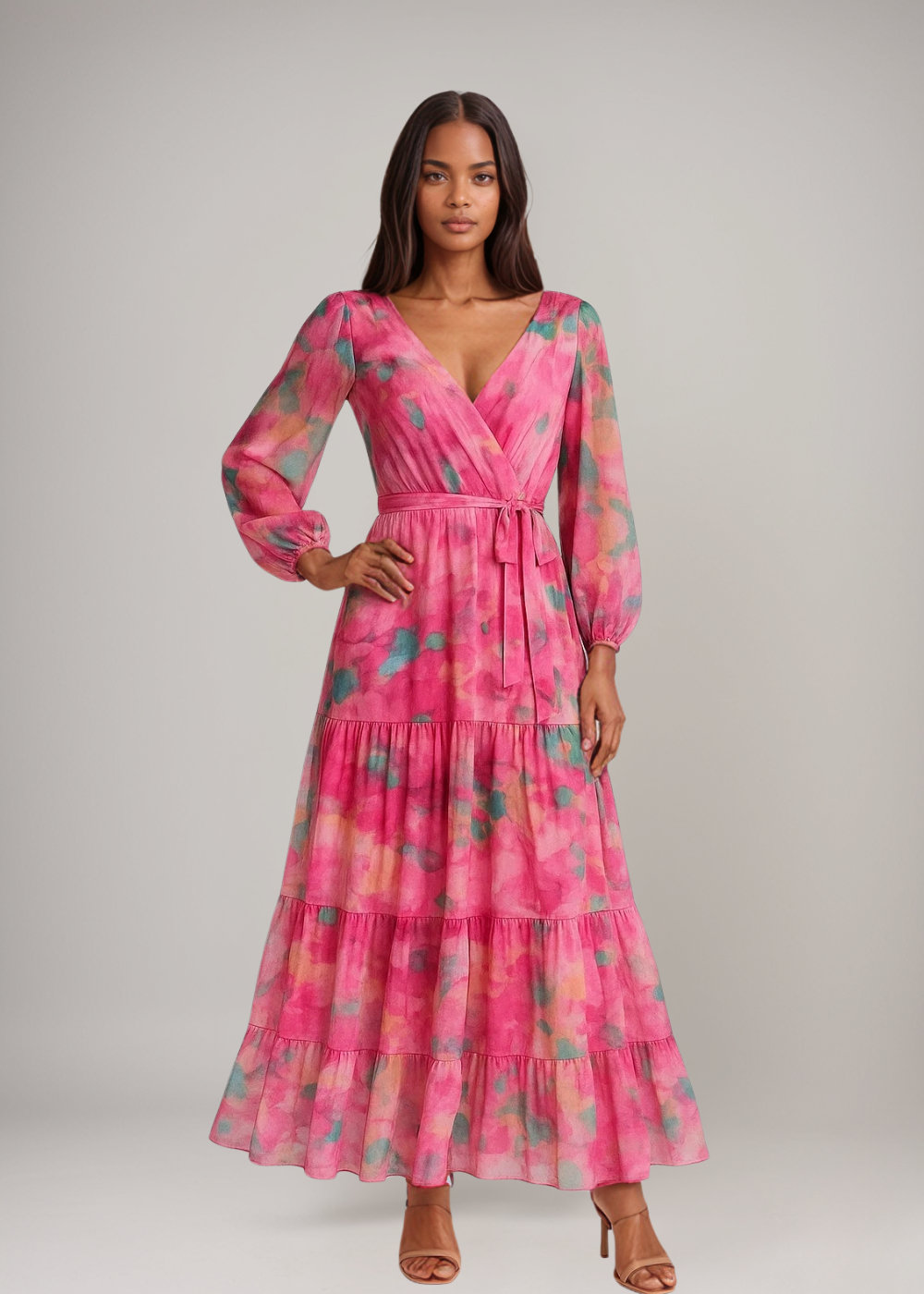 Lirea™ | Rochie maxi din chiffon cu imprimeu acquerel