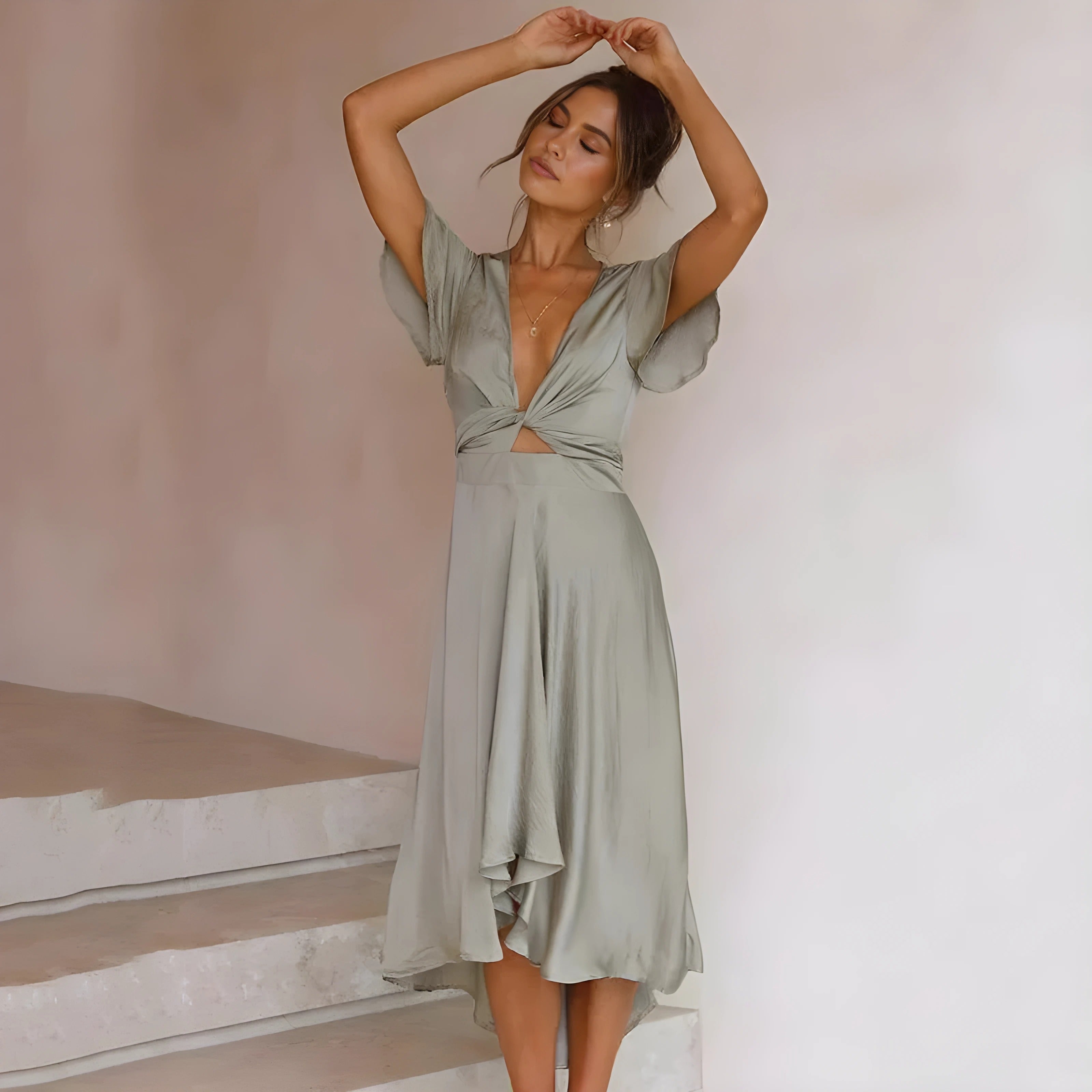 Elina™ | Rochie midi cu detaliu sub formă de nod