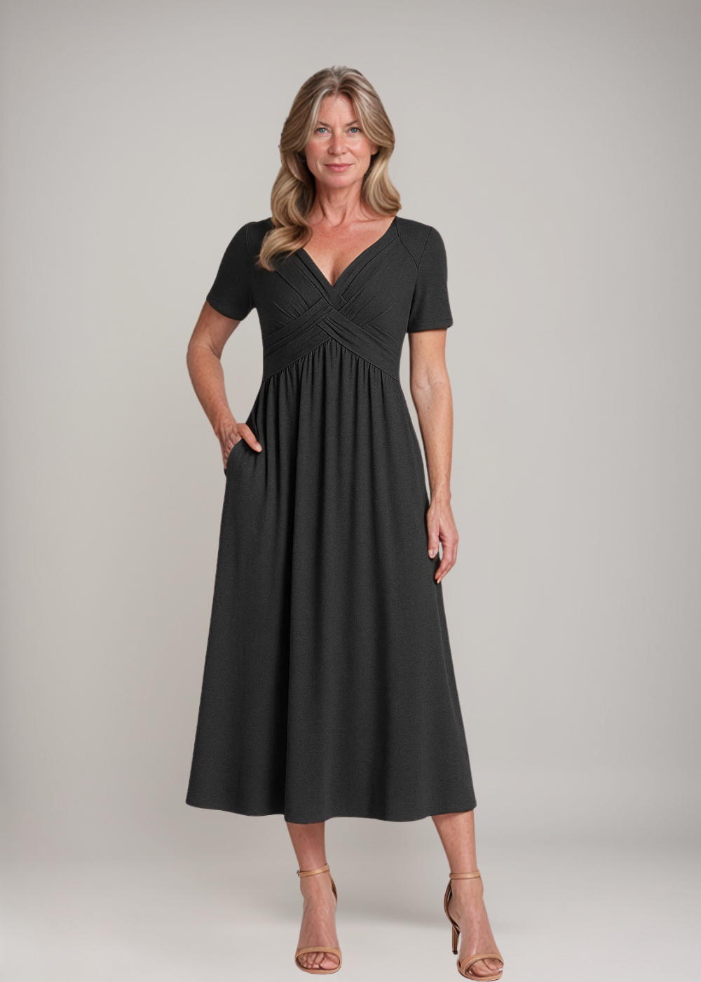 Delilah – Rochie Midi de Damă cu Talie și Buzunare