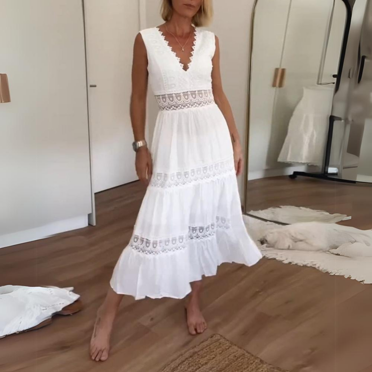 Sadie – Rochie Cămașă de Damă cu Dantelă și Decolteu în V