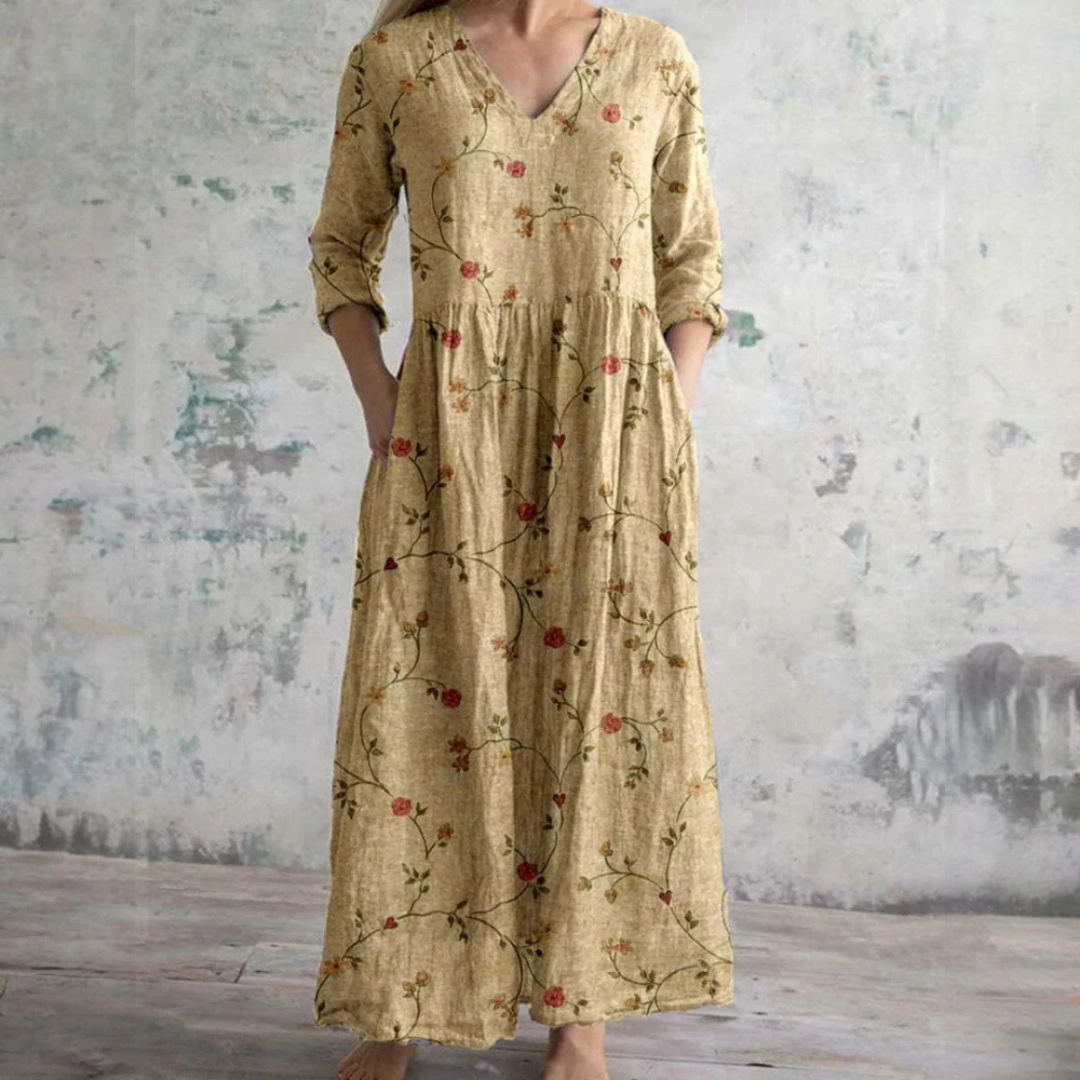 Ais | Rochie de vară din in și bumbac cu model floral