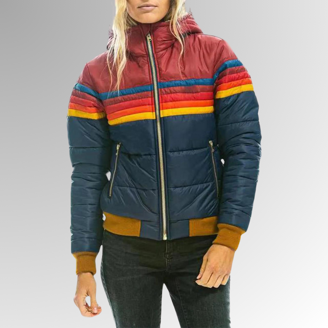 Puck – Geacă Puffer de Damă Impermeabilă cu Dungi Retro