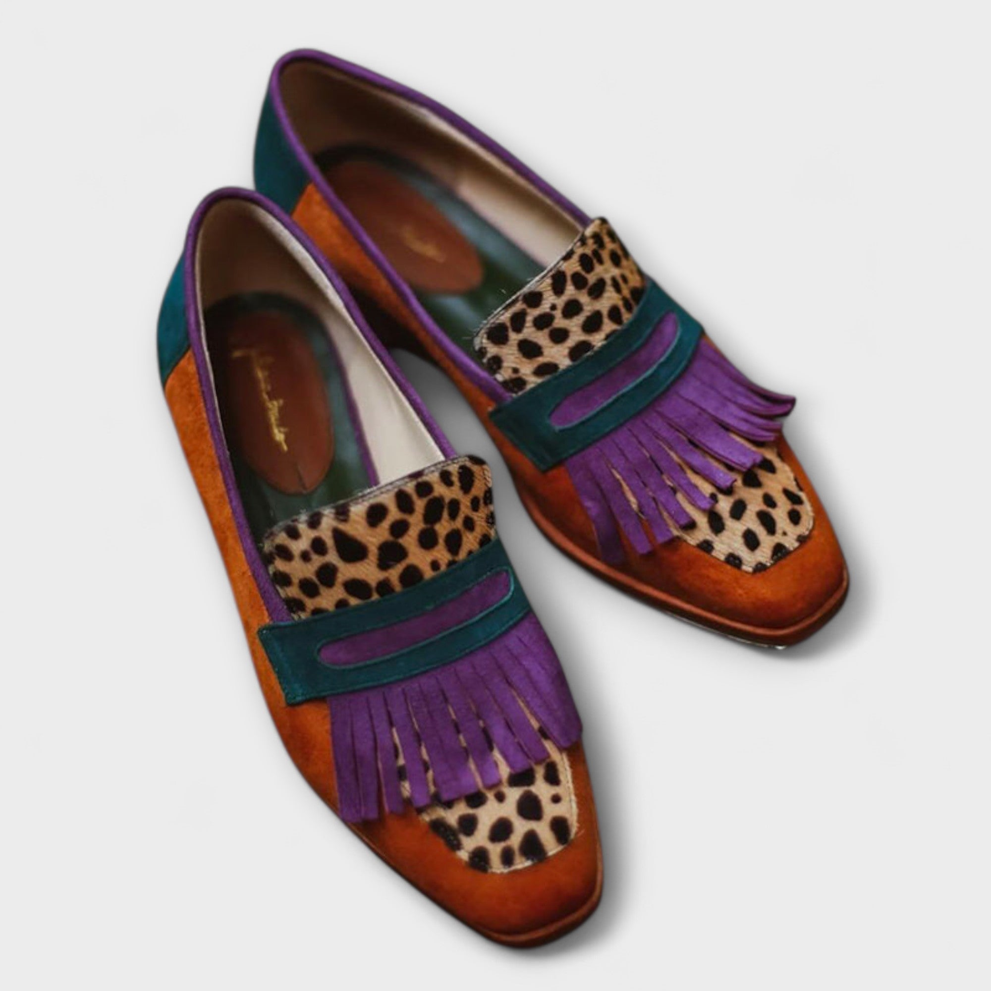 Fallon – Loafers Damă Faux Suede Maro cu Imprimeu Leopard