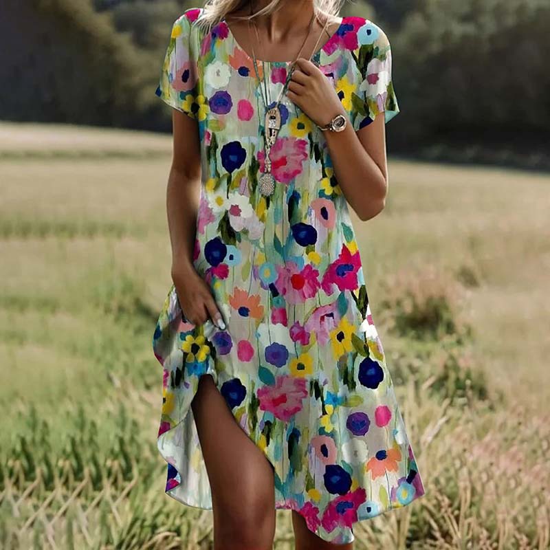 Leah – Rochie damă casuală cu model floral, ușoară și vaporoasă de vară