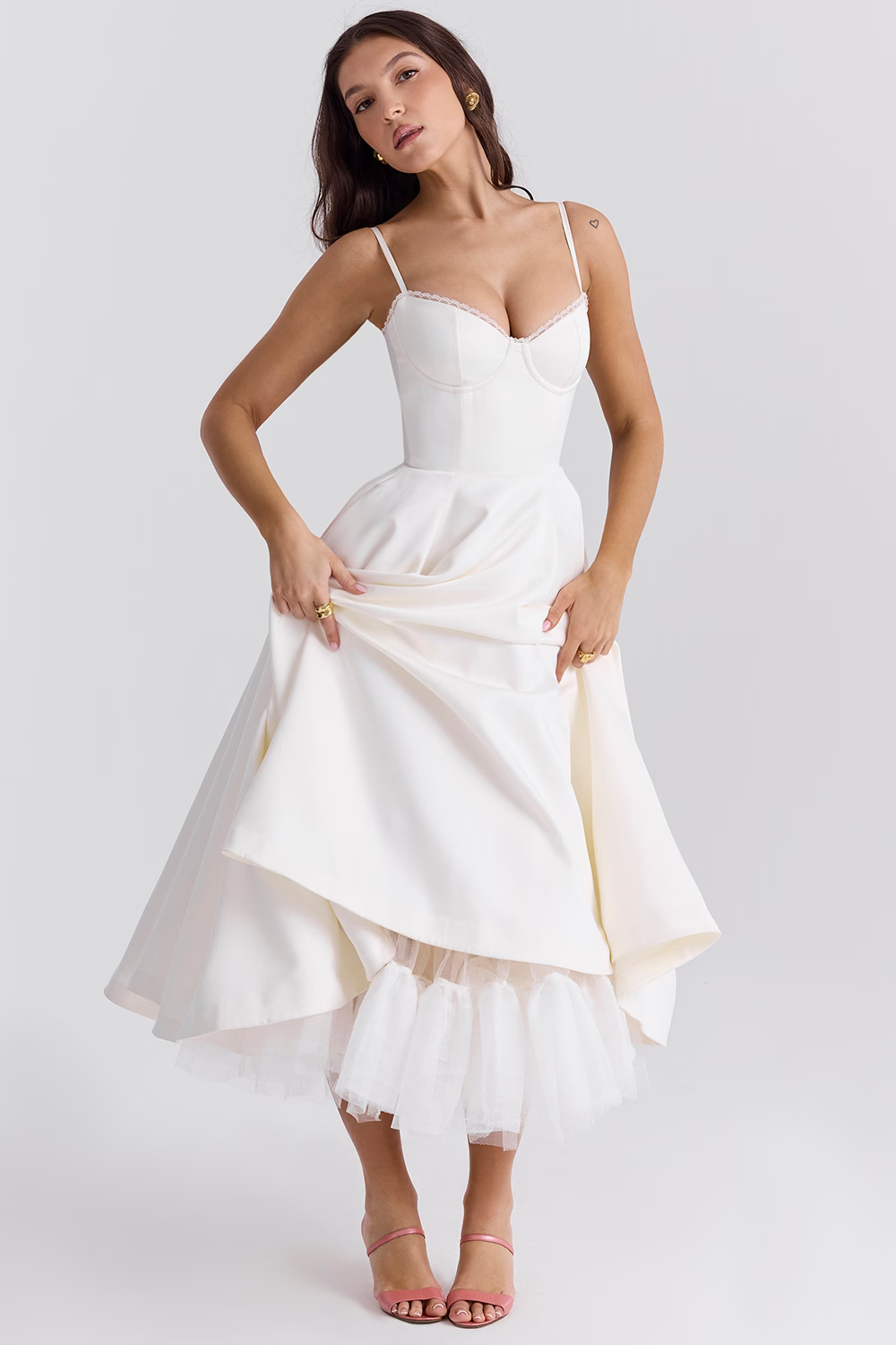 Benilda – Rochie Damă Elegantă Midi din Satin Duchesse și Tul