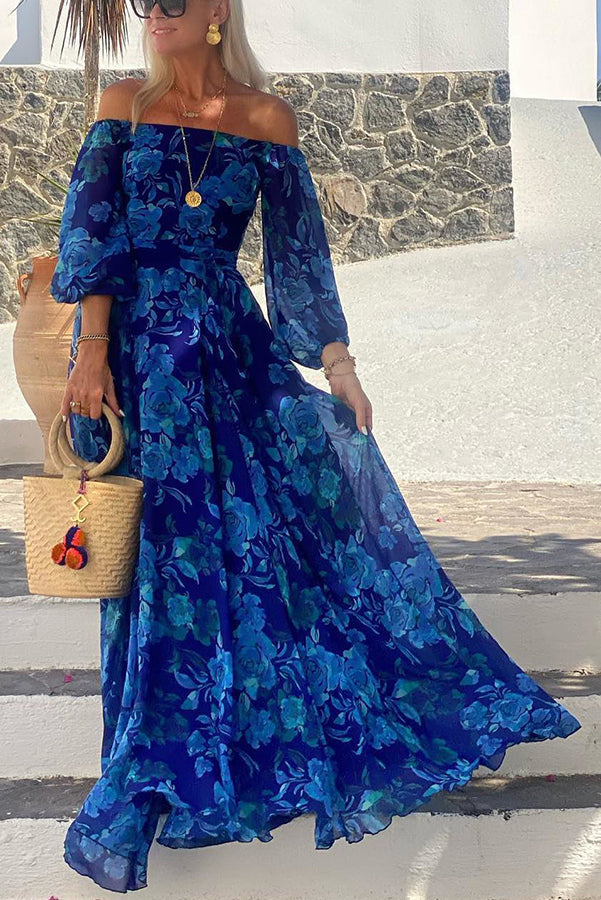 Francesca – Rochie Maxi Florală cu Umeri Decupați Eleganți