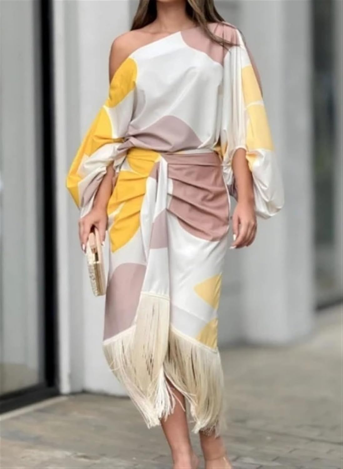 Talia – Rochie de Damă Satinată Elegantă cu Volane Asimetrice