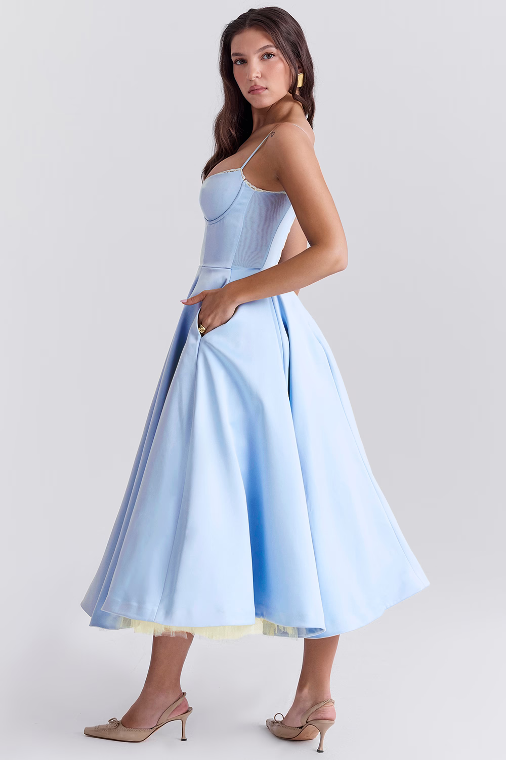 Benilda – Rochie Damă Elegantă Midi din Satin Duchesse și Tul