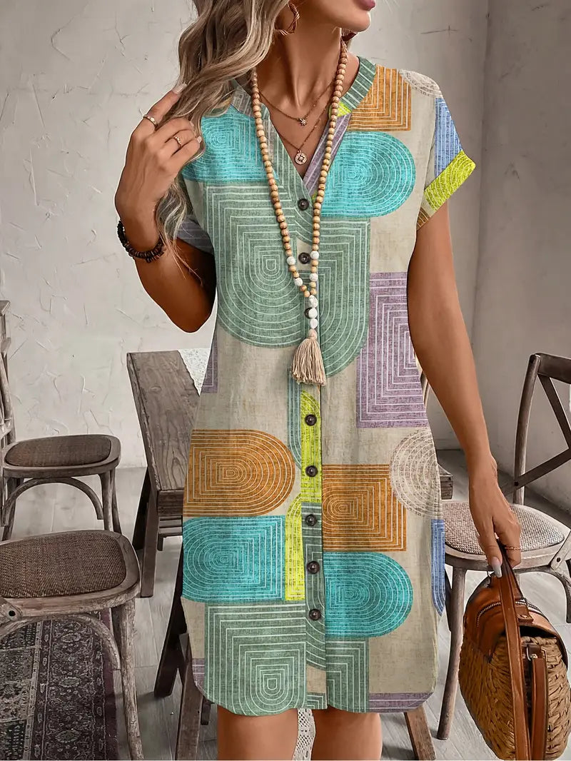Khloe - Rochie cu Buton Geometric