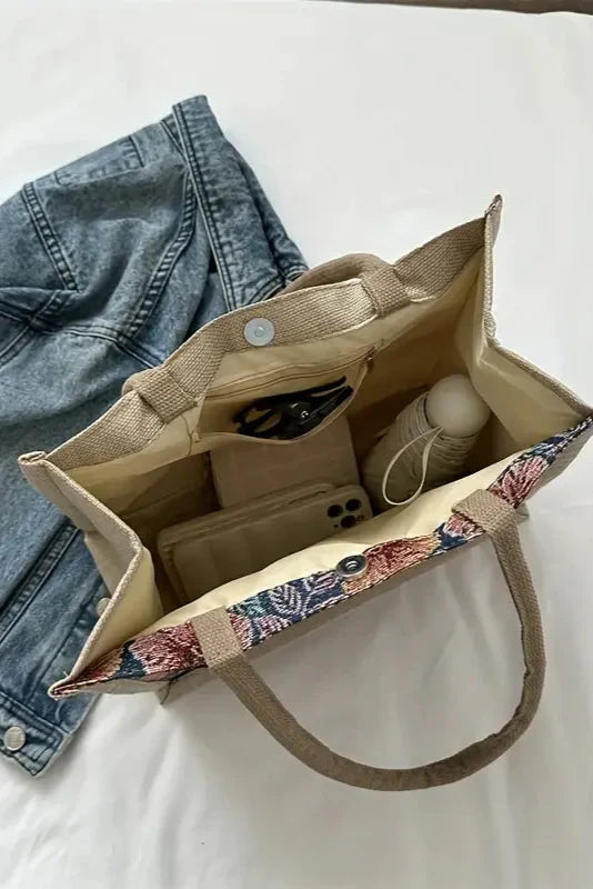 Geantă Jute Taila cu Imprimare Florală și Design Eco-Friendly