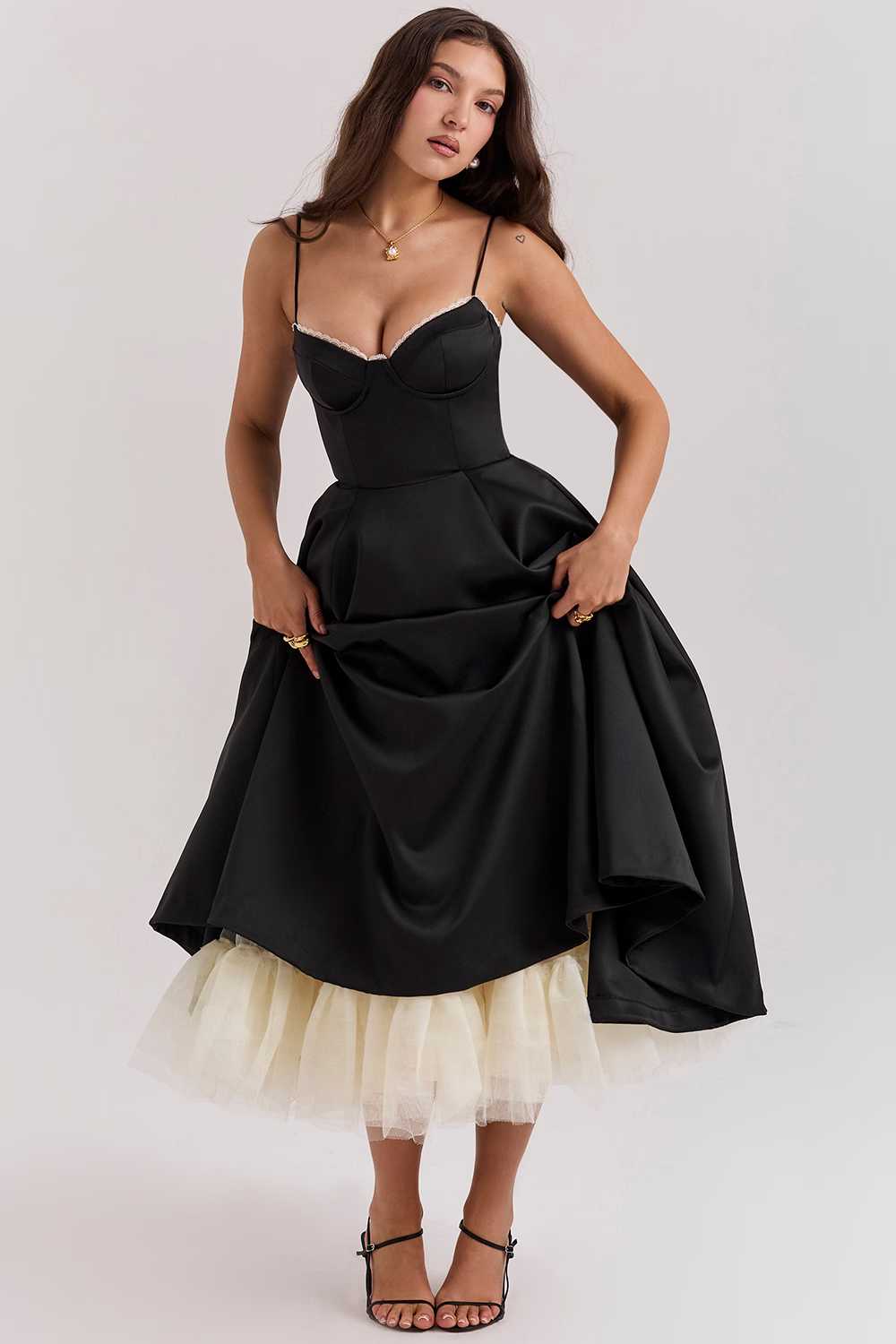 Benilda – Rochie Damă Elegantă Midi din Satin Duchesse și Tul