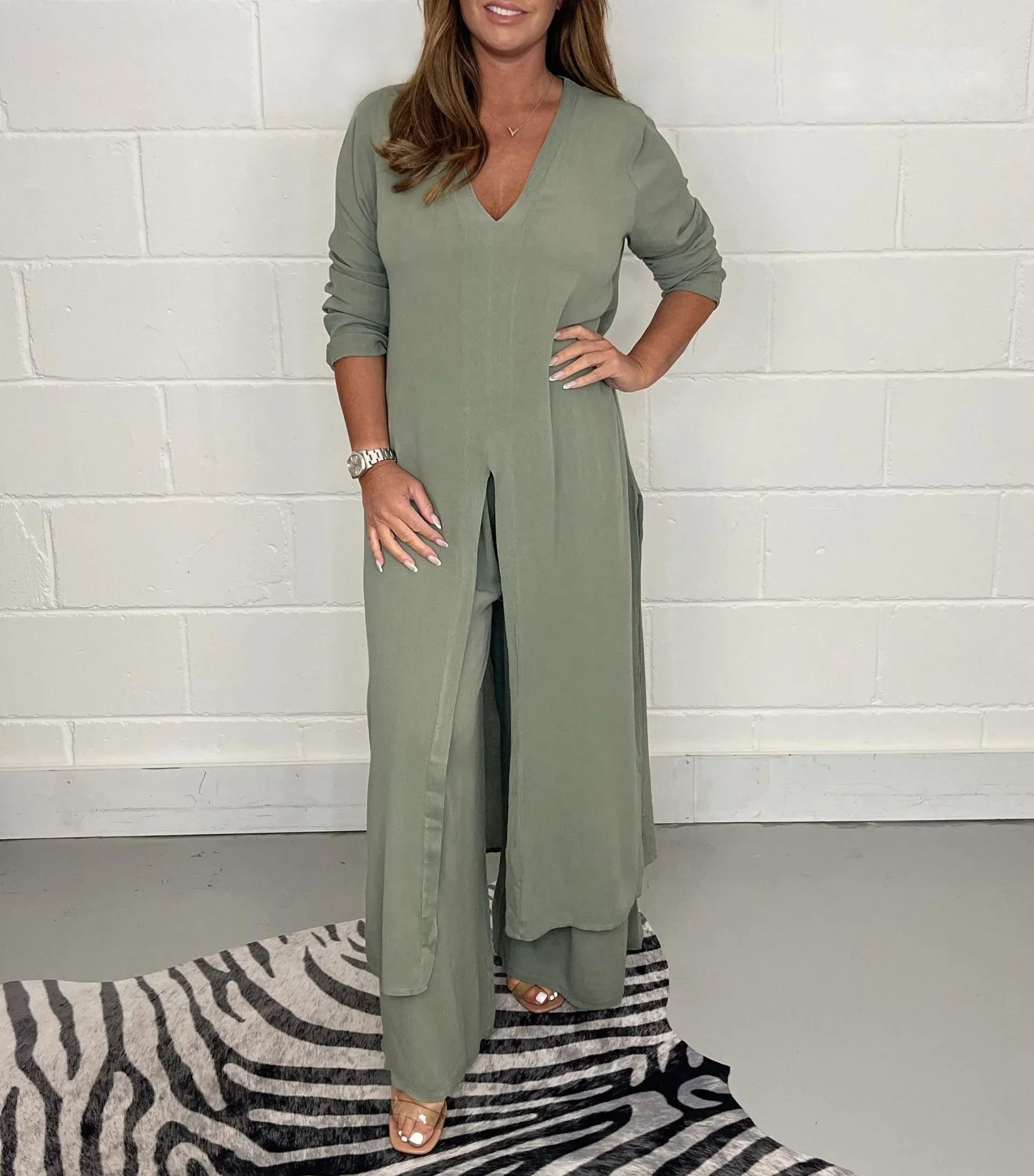 Johanna – Set Damă Elegant Fluid în Două Piese cu Top și Pantaloni Largi