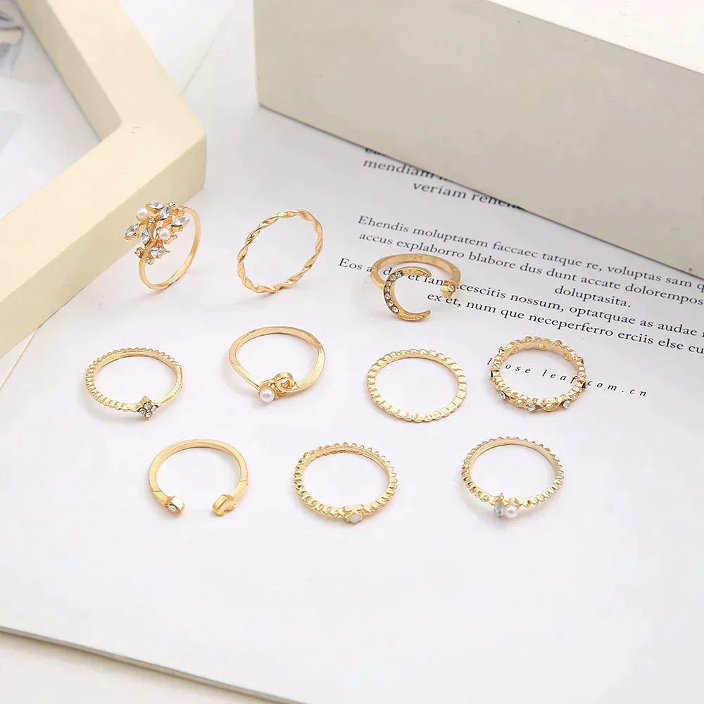 Set de 10 inele din argint și aurite Bohemian