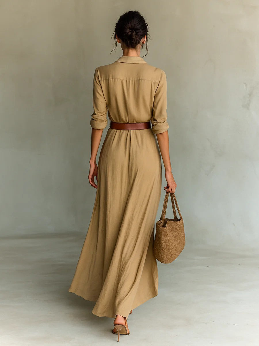 Thames Tailor – Rochie de Damă Maxi Wrap cu Rever Elegant