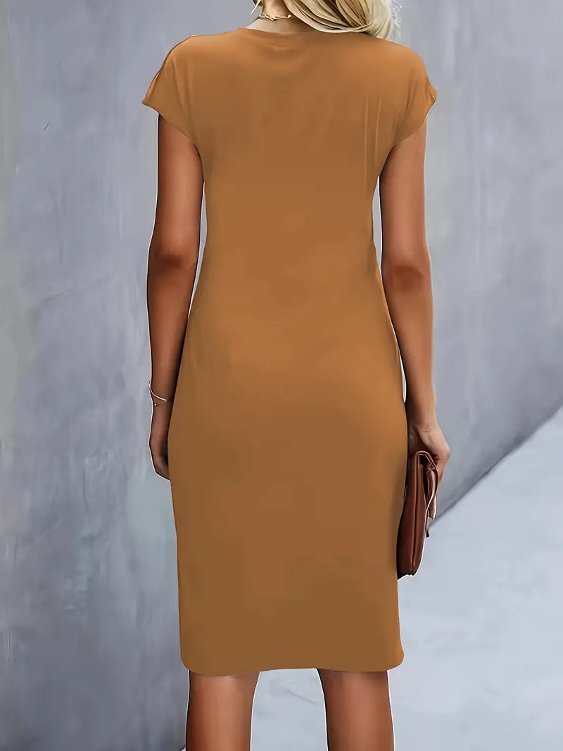 Adelina – Rochie de Damă Elegantă Midi cu Guler Rotund