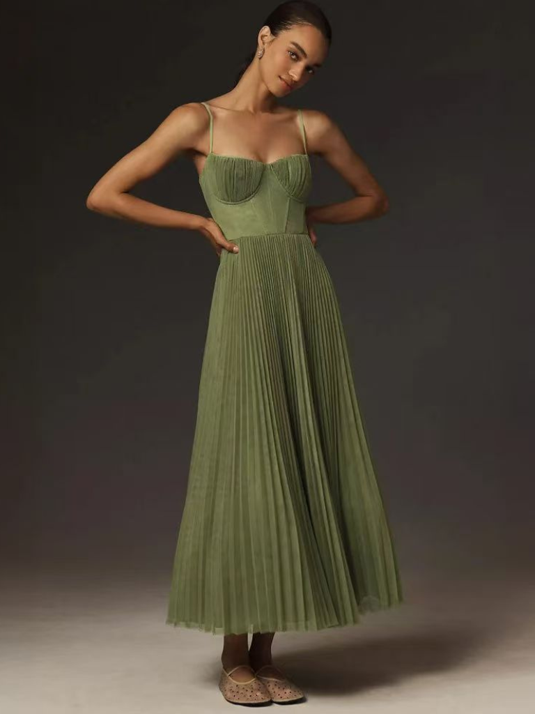 Jasira – Rochie de Damă Plisată Midi Elegantă Romantică