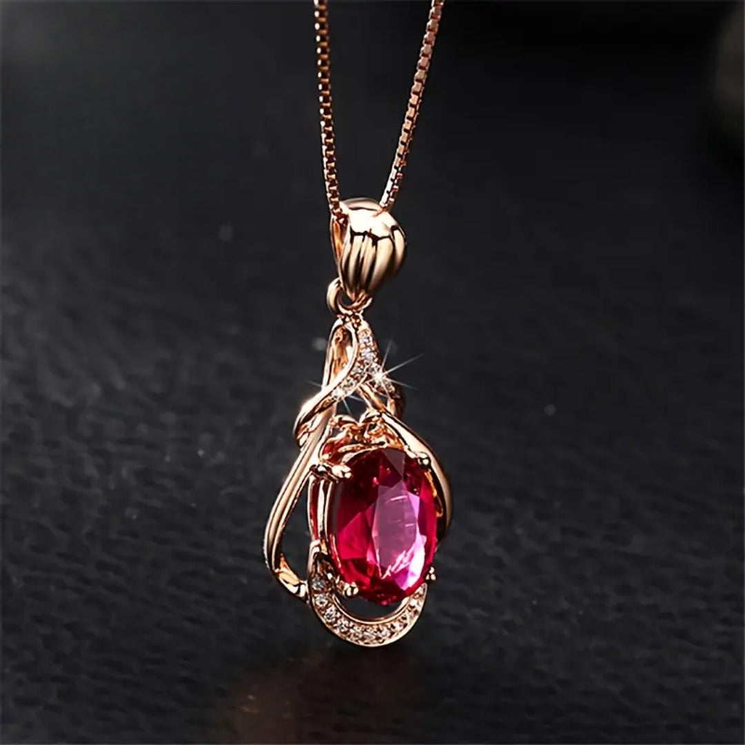 Colier Elegant din Cristal Roșu și Aur