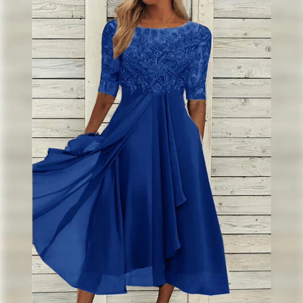 Leni – Rochie de Damă Elegantă din Chiffon cu Top Brodat