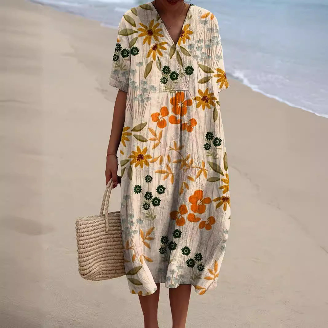 Adelmira - Rochie de vară colorată cu model floral