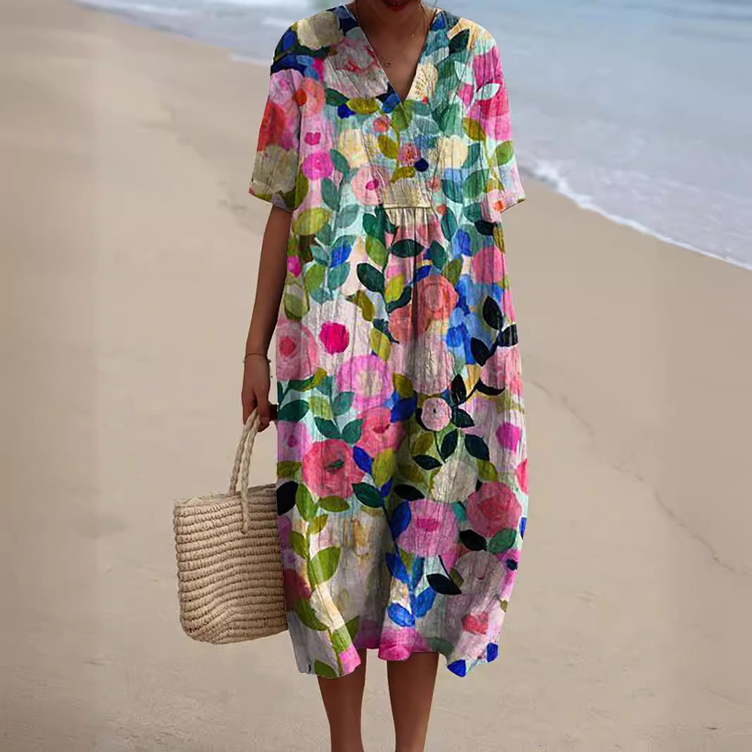 Adelmira - Rochie de vară colorată cu model floral