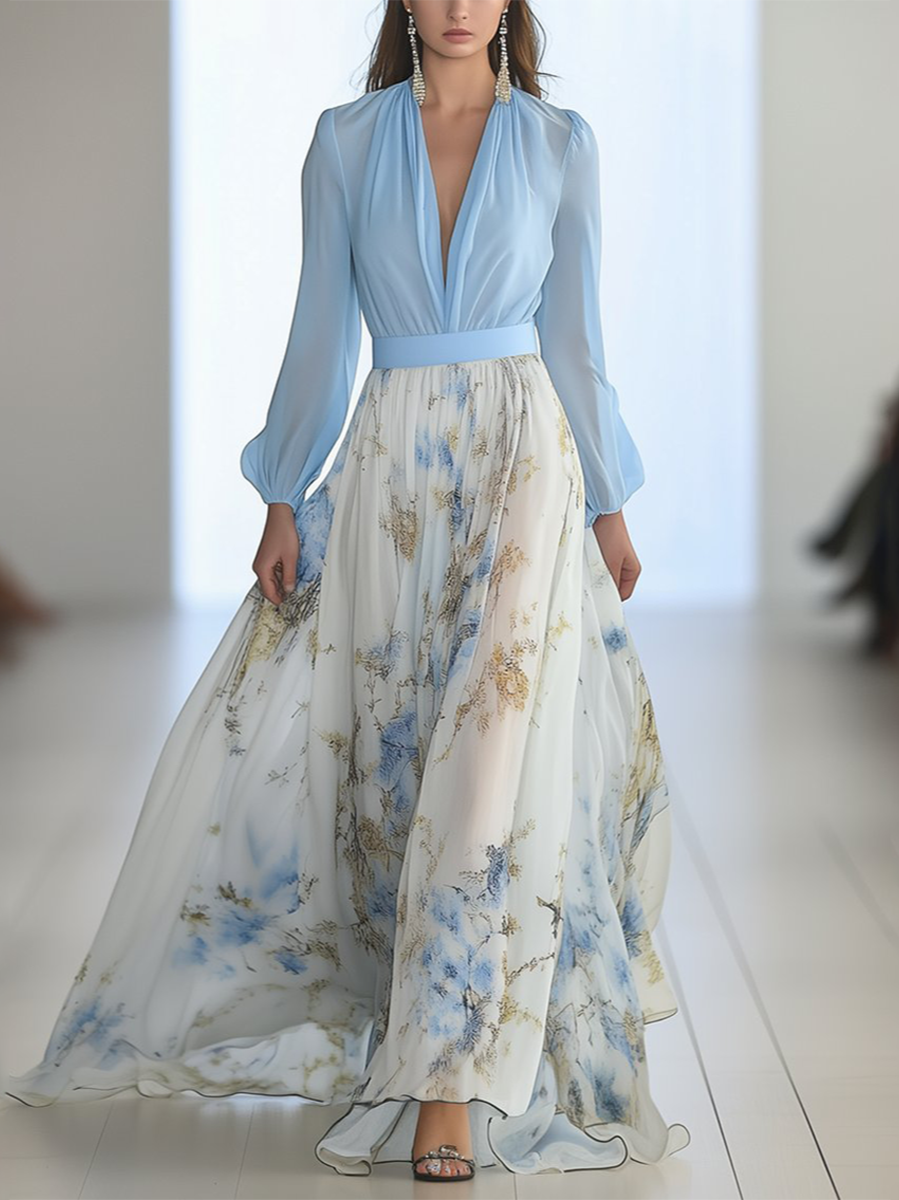 Dolores - Rochie lungă cu motiv floral