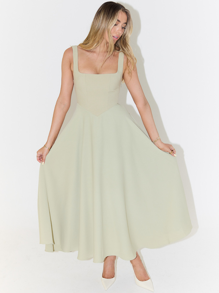 Fioren – Rochie Midi de Damă Elegantă cu Decolteu Pătrat