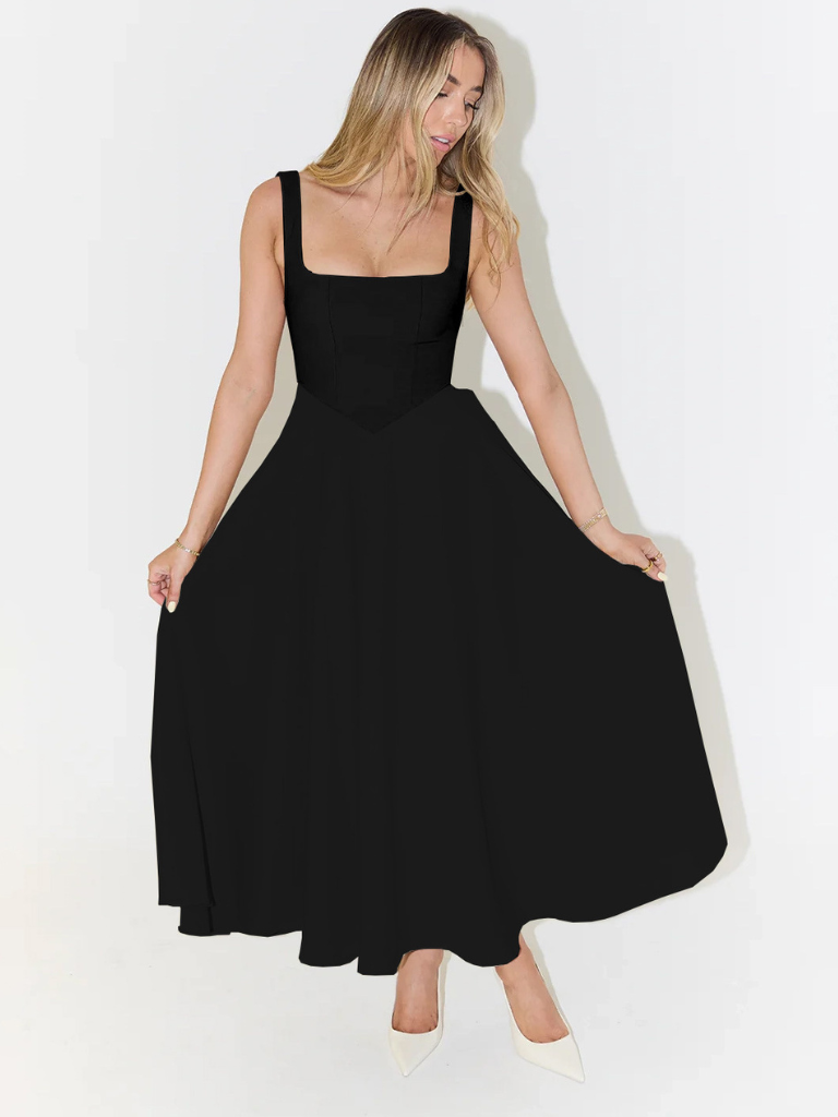 Fioren – Rochie Midi de Damă Elegantă cu Decolteu Pătrat