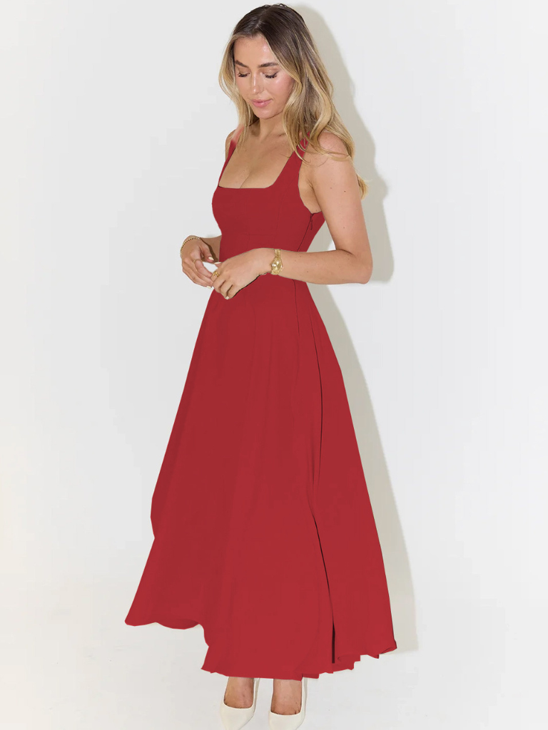 Fioren – Rochie Midi de Damă Elegantă cu Decolteu Pătrat