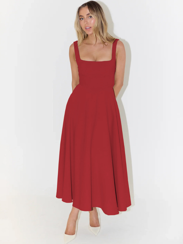 Fioren – Rochie Midi de Damă Elegantă cu Decolteu Pătrat