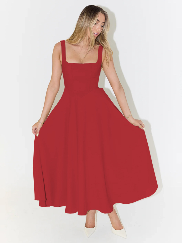 Fioren – Rochie Midi de Damă Elegantă cu Decolteu Pătrat