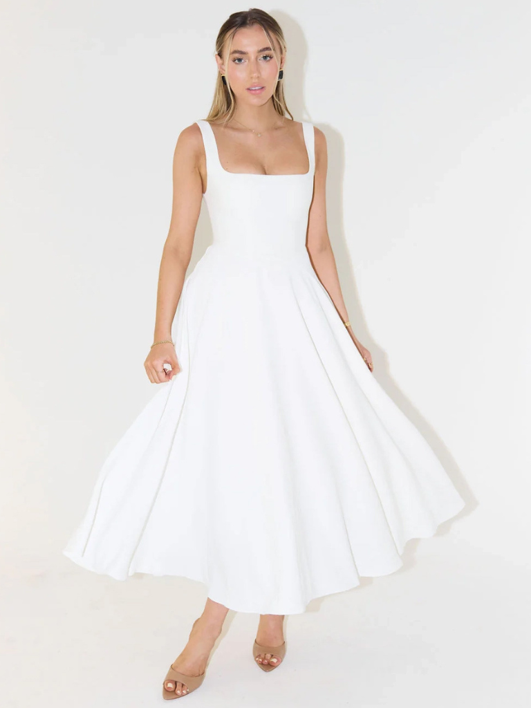Fioren – Rochie Midi de Damă Elegantă cu Decolteu Pătrat