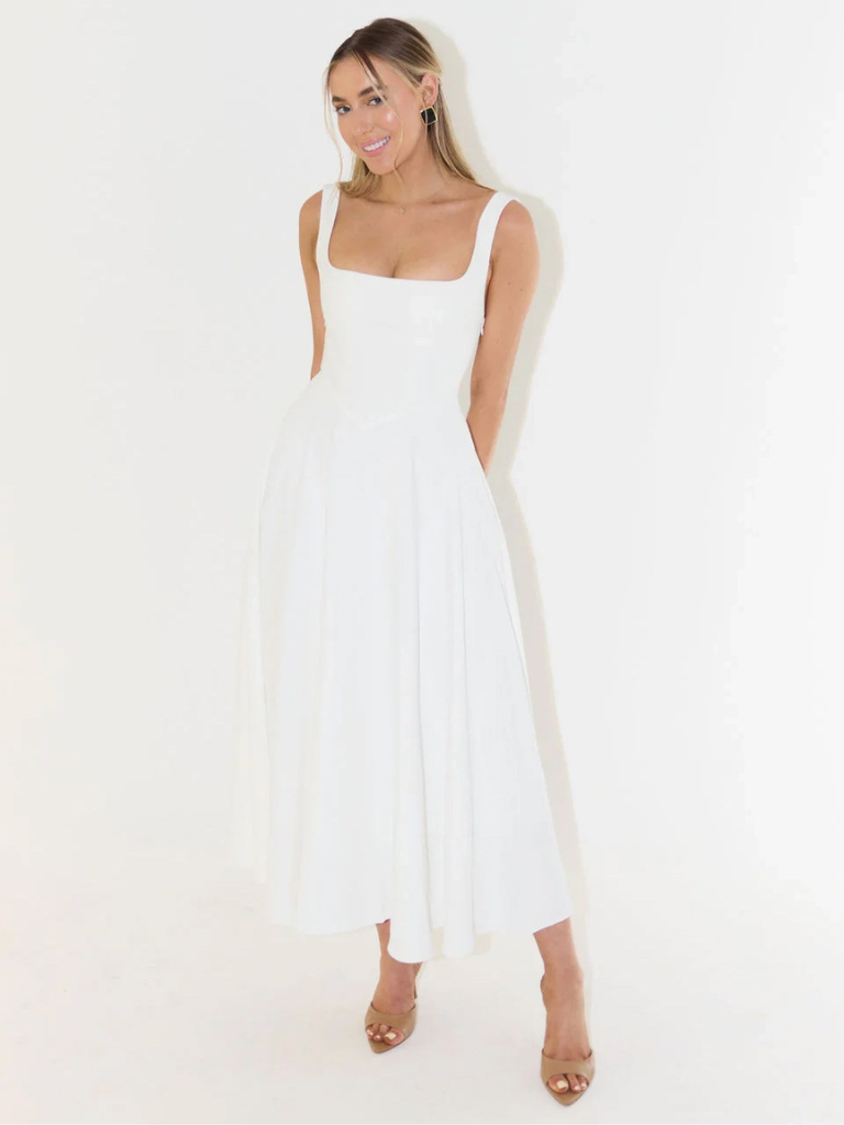 Fioren – Rochie Midi de Damă Elegantă cu Decolteu Pătrat