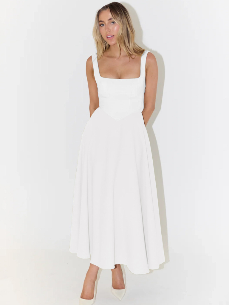 Fioren – Rochie Midi de Damă Elegantă cu Decolteu Pătrat