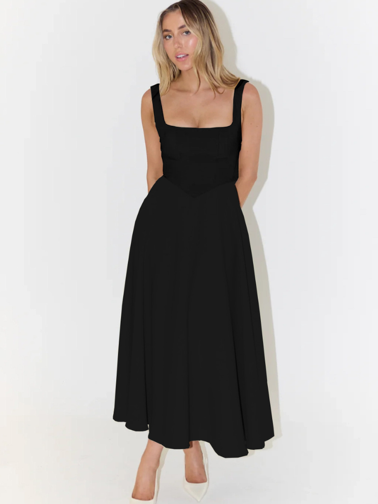 Fioren – Rochie Midi de Damă Elegantă cu Decolteu Pătrat