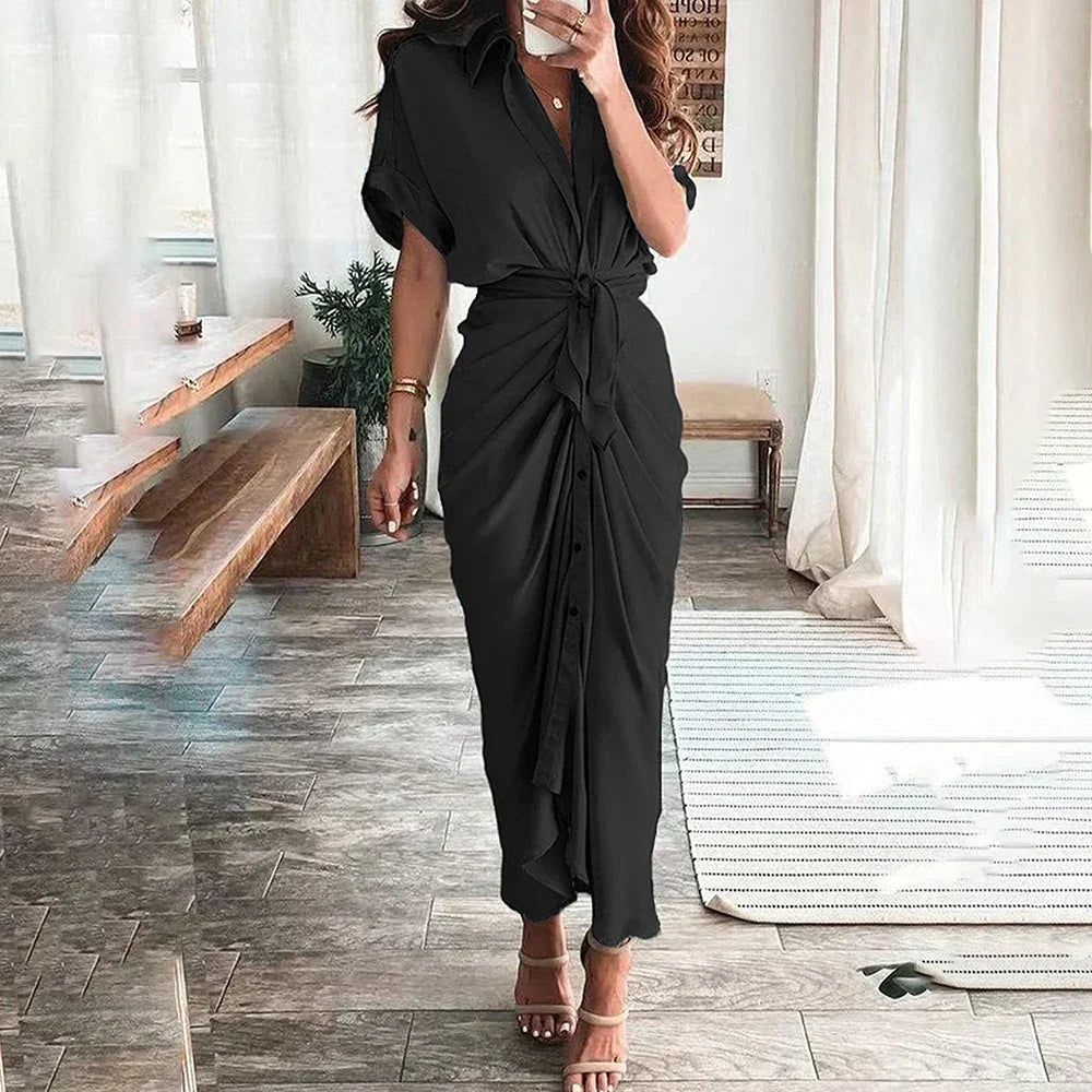 Zeina – Rochie de Damă Clasică de Vară cu Nasturi și Curea
