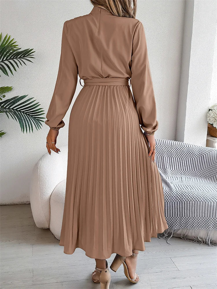 Katrine – Rochie Lungă Elegantă Fustă Plisată Talie Înaltă, Confortabilă