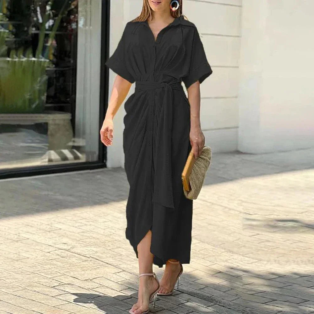 Zeina – Rochie de Damă Clasică de Vară cu Nasturi și Curea