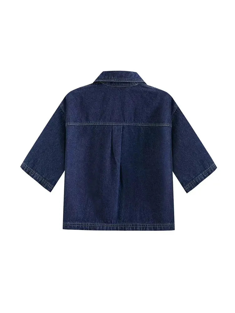 Set Denim Chic – Top Crop Slim Fit și Fustă Asimetrică