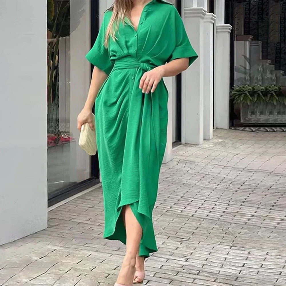 Zeina – Rochie de Damă Clasică de Vară cu Nasturi și Curea