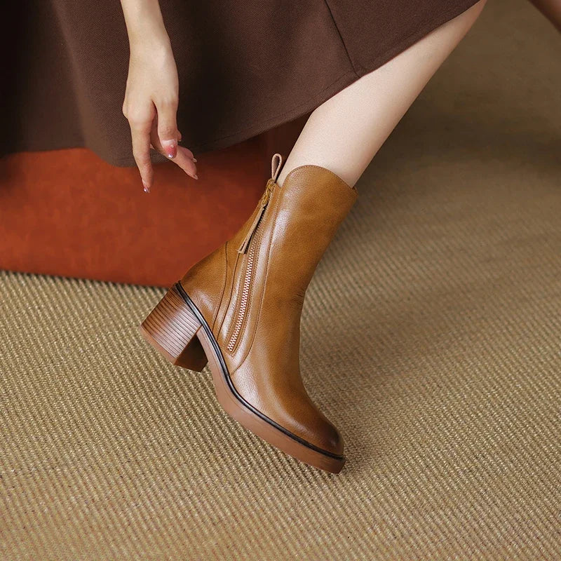 Serene – Botine Damă Elegante din Piele PU cu Toc Blocat