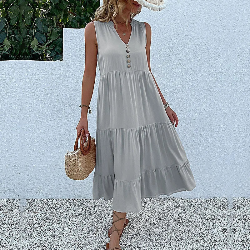 Alma – Rochie Maxi Damă Lejeră și Elegantă cu Decolteu în V