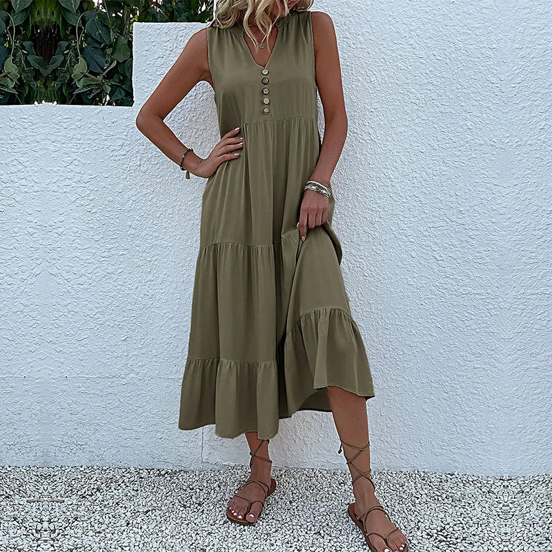 Alma – Rochie Maxi Damă Lejeră și Elegantă cu Decolteu în V