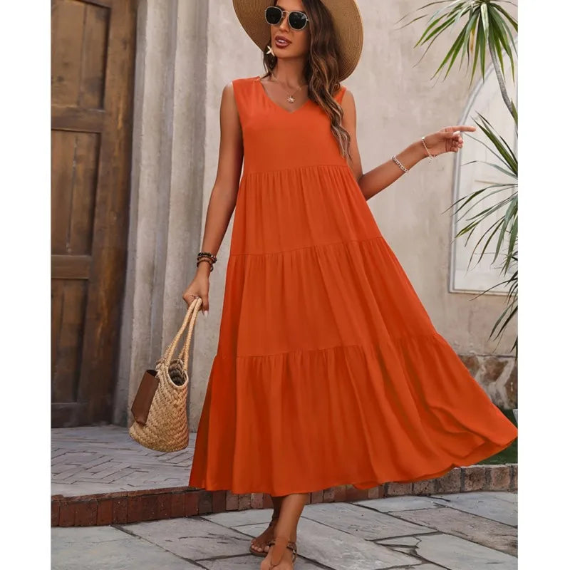 Elvira – Rochie de Damă Midi Elegantă Lejeră fără Mâneci