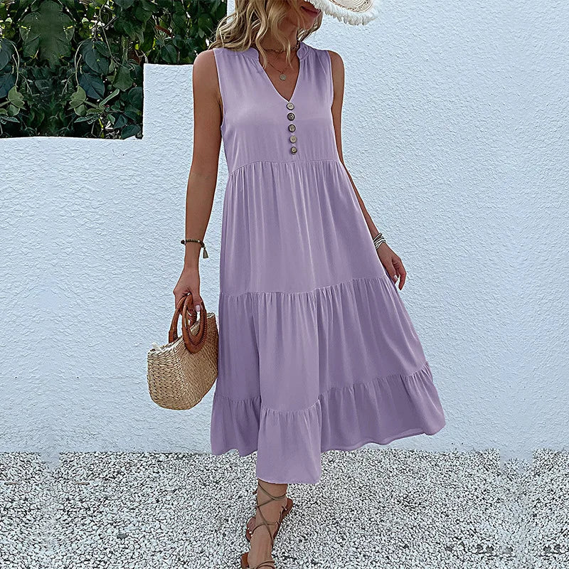 Alma – Rochie Maxi Damă Lejeră și Elegantă cu Decolteu în V