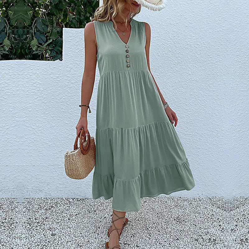 Alma – Rochie Maxi Damă Lejeră și Elegantă cu Decolteu în V