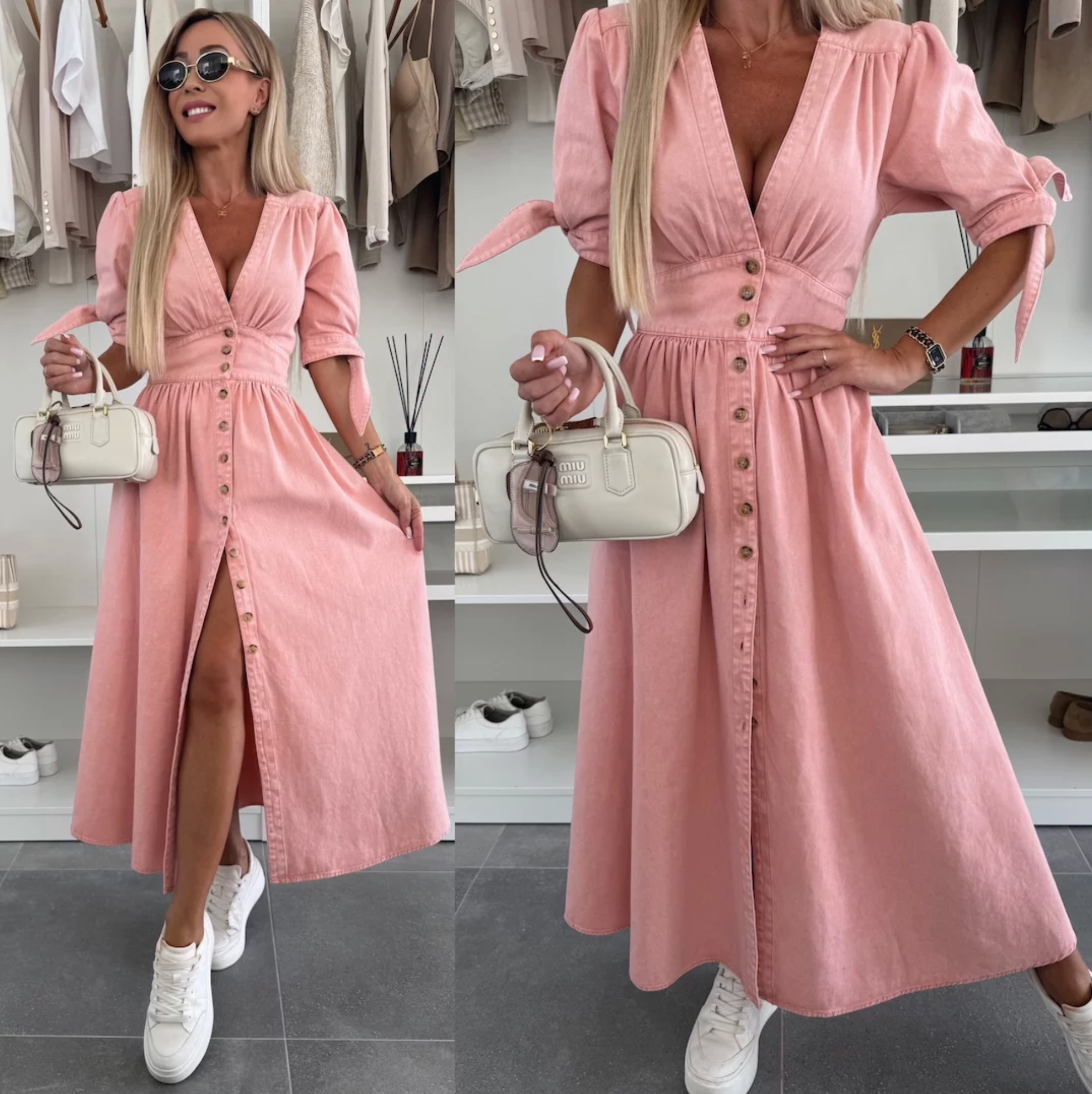 Luise – Rochie de Damă Denim Elegantă cu Detalii Strălucitoare