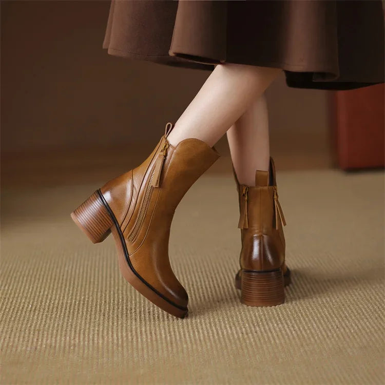 Serene – Botine Damă Elegante din Piele PU cu Toc Blocat